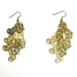 Gold Winard Heart Cluster Dangle Earrings